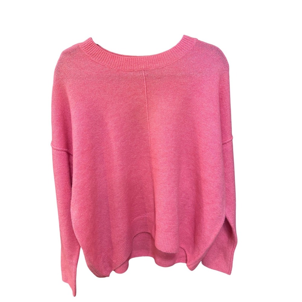 Vince Camuto Womens Pop Pink Oversized Crewneck Sweater High Low Hem Large NWT